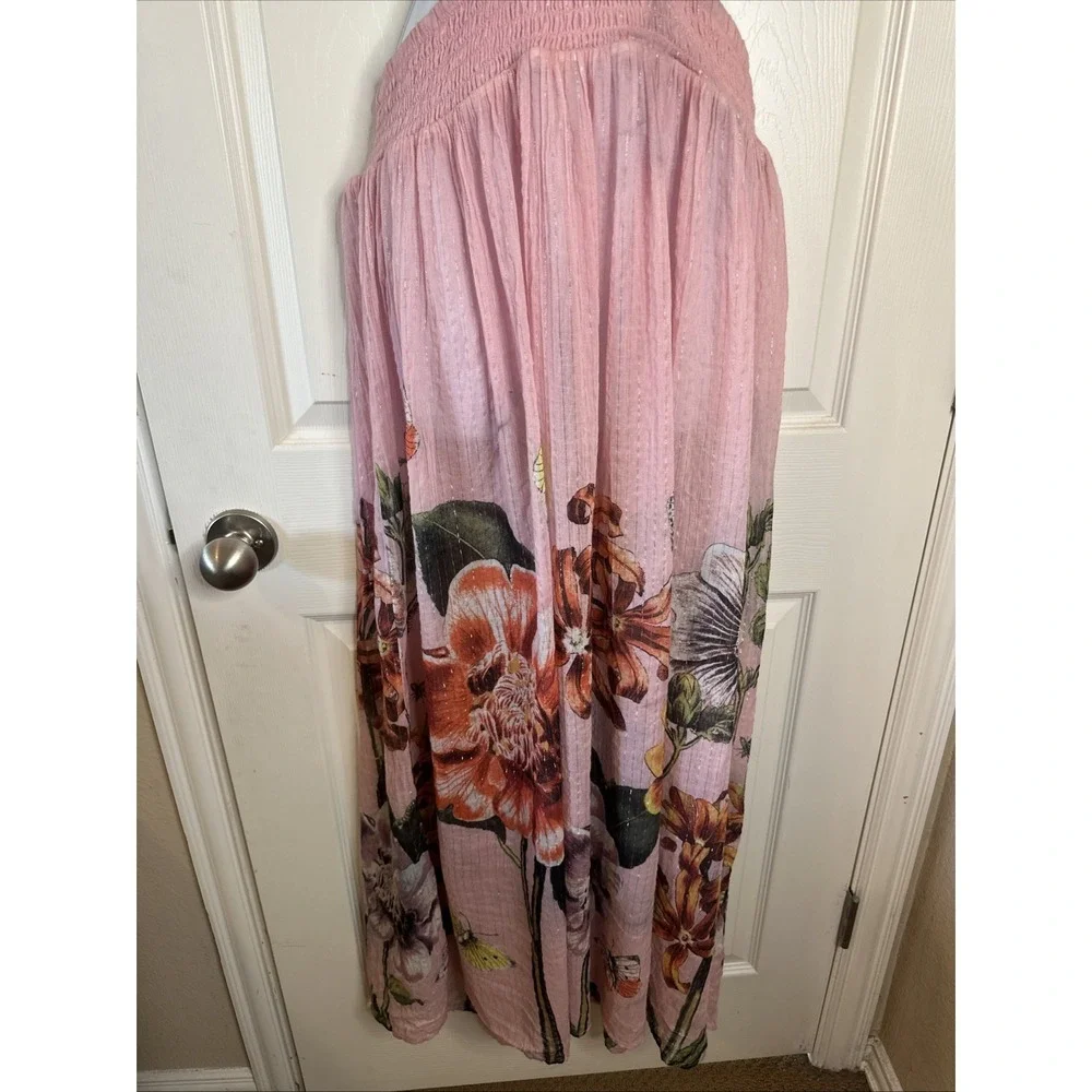 ANTHROPOLOGIE Piper Bandeau Cutout Maxi Dress in Pink Rose Motif‎ OB1570574 Larg